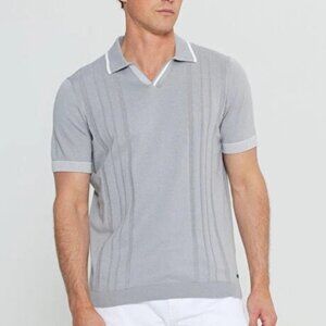 Altinyildiz Classics Grey with White Contrast Knit Textured Polo